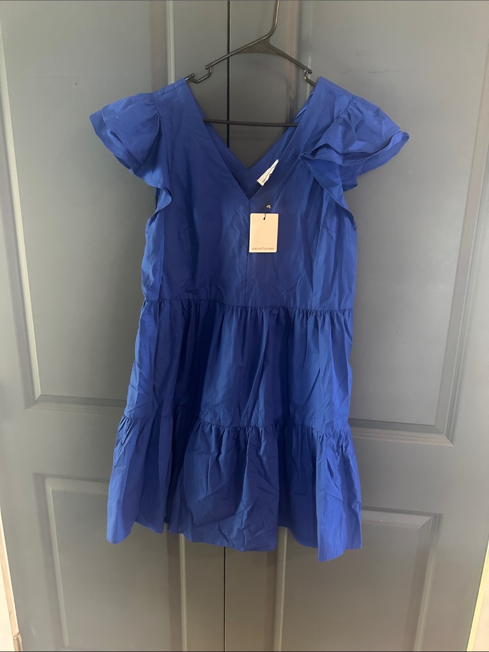 New with tags.  Gibson Latimer Royal Blue Tiered V-Neck Midi Dress